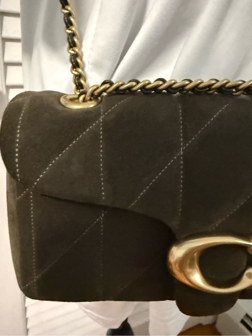 Coach Tabby 2026 Quilted Shoulder Bag in Olive Green Swede with Gold Hardware! 😍 - Picture 4 of 14